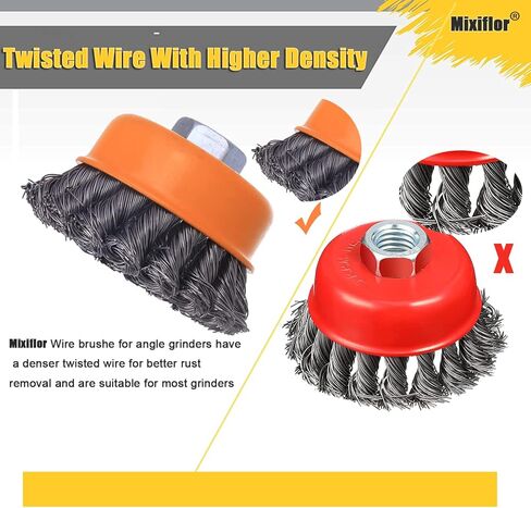 فرشاة كأس سلكية معقودة من Mixiflor مكونة من قطعتين لمطاحن الزوايا، 5/8 بوصة - 11 شجرة ملولبة، عجلة أسلاك من الفولاذ الكربوني 0.02 بوصة لمطحنة الزوايا، لإزالة الصدأ in Kuwait