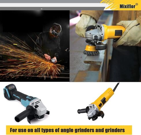 فرشاة كأس سلكية معقودة من Mixiflor مكونة من قطعتين لمطاحن الزوايا، 5/8 بوصة - 11 شجرة ملولبة، عجلة أسلاك من الفولاذ الكربوني 0.02 بوصة لمطحنة الزوايا، لإزالة الصدأ in Kuwait