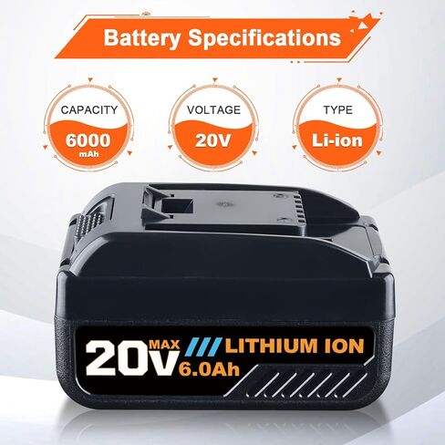 GROWFEAT 2Pack 6.0Ah 20V WA3520 WA3525 بطارية ليثيوم بديلة متوافقة مع بطارية Worx 20V WA3578 WA3525 WA3520 WA3575 WG151s أدوات كهربائية لاسلكية in Kuwait