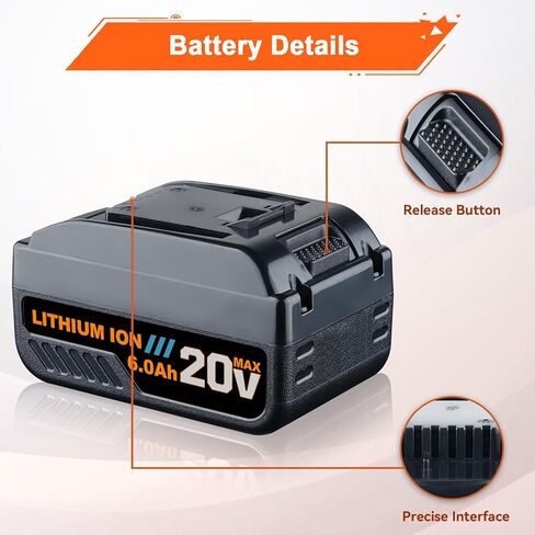 GROWFEAT 2Pack 6.0Ah 20V WA3520 WA3525 بطارية ليثيوم بديلة متوافقة مع بطارية Worx 20V WA3578 WA3525 WA3520 WA3575 WG151s أدوات كهربائية لاسلكية in Kuwait
