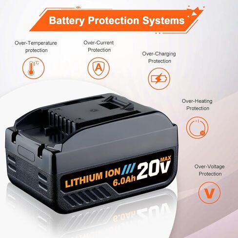 GROWFEAT 2Pack 6.0Ah 20V WA3520 WA3525 بطارية ليثيوم بديلة متوافقة مع بطارية Worx 20V WA3578 WA3525 WA3520 WA3575 WG151s أدوات كهربائية لاسلكية in Kuwait