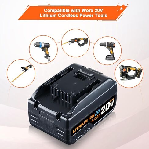 GROWFEAT 2Pack 6.0Ah 20V WA3520 WA3525 بطارية ليثيوم بديلة متوافقة مع بطارية Worx 20V WA3578 WA3525 WA3520 WA3575 WG151s أدوات كهربائية لاسلكية in Kuwait