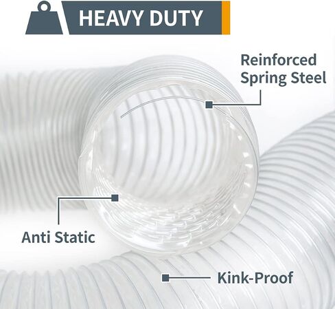 POWERTEC 70255 5" x 10' Anti Static PVC Dust Collection Hose for Dust Collector for Woodworking and Shop Vacuum, 5 Inch Dust Collector Hose for Dust Collection Fittings in Saudi Arabia