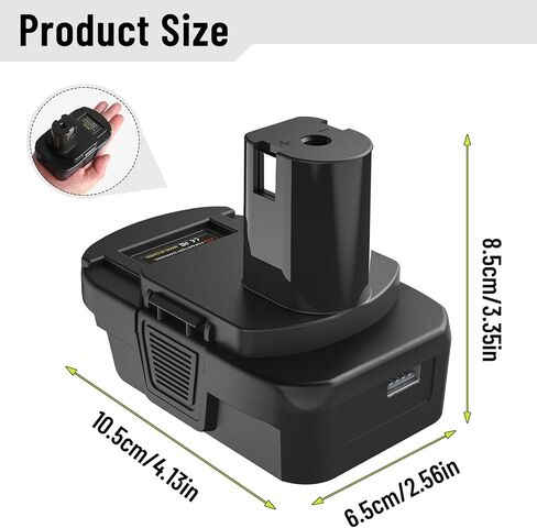 محول محول بطارية DM18RL مع منفذ USB للاستخدام مع أدوات بطارية ليثيوم Ryobi 18 فولت، يحول بطارية ليثيوم أيون ديوالت 20 فولت أو بطارية ليثيوم أيون ميلووكي M18 18 فولت إلى بطارية ليثيوم أيون ريوبي 18 فولت in Kuwait