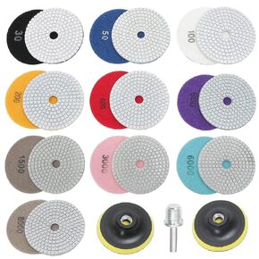 منصات طحن الماس 5 بوصة للبلاط، 10 قطع من ألواح تلميع الماس الرطب/الجاف، طقم تلميع حجر الجرانيت للخرسانة كونترتوب الرخام الكوارتز 50#~8000# مع وسادات داعمة خيط 5/8" in Kuwait