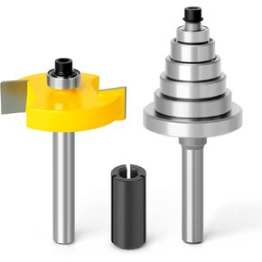 MEIGGTOOL Rabbet Router Bit with 6 Bearings Set - 3/8", 1/2", 5/8", 3/4", 7/8", 1-1/8". Interchangeable Bearings with 1/4" Shank in Kuwait