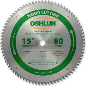 Oshlun SBW-150080 15 بوصة 80 سنًا ATB شفرة منشار للأغراض العامة مع جذع 1 بوصة