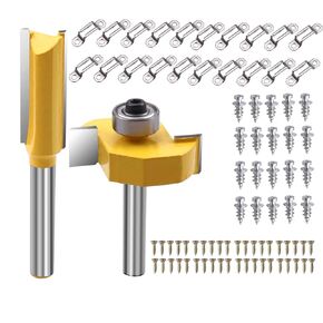 ROOCBIT Joint Slot Router Bit Straight Bit Set, 1/4 Inch Shank 11MM Slotting Width & 20 Set Invisible Connector Screw Fasteners Two-in-One Hidden Simple Assembly Connection Cabinet Accessories in Saudi Arabia