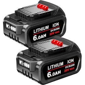 CEENR 2Pack 6.0Ah DCB206 استبدال البطارية لبطارية ليثيوم أيون DeWalt 20V MAX DCB204 DCB206 DCB201 DCB200 DCB203 DCB181 DCB180 DCD/DCF/DCG/DCS لاستبدال بطاريات DeWalt 20Volt in Kuwait