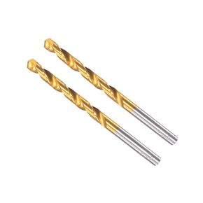 CoCud Twist Drill Bits, 6.1mm Drilling Diameter, Titanium Coated High Speed Steel 6542 Straight Round Shank - (Applications: for Stainless Steel Alloy Metal), 2-Pieces