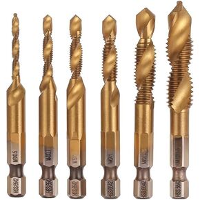 مجموعة لقم الصنبور المركبة HSS 4341، طقم حنفية لولبي HSS، 6 قطع مع M3 M4 M5 M6 M8 M10 HEX Shank Drill Bit (فضي إضافي) in Kuwait
