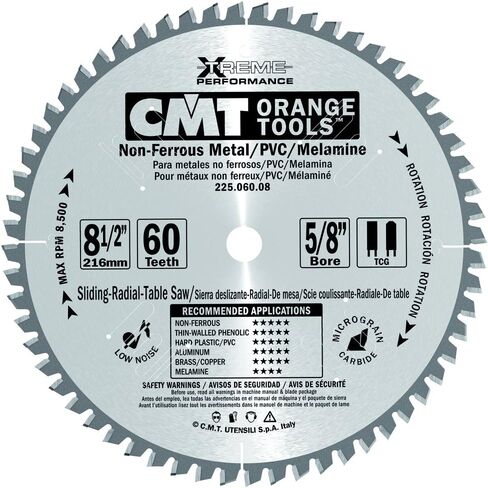 CMT 225.060.08 Industrial Non-Ferrous Metal, PVC & Melamine Saw Blade, 8-1/2-Inch x 60 Teeth TCG Grind with 5/8-Inch Bore in Saudi Arabia
