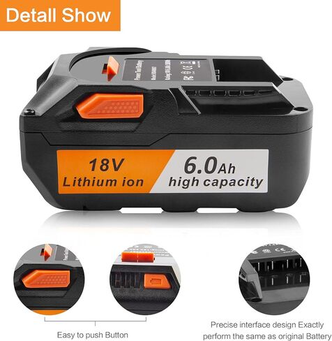 [عبوة واحدة] 18 فولت عالي الإخراج 6.0 أمبير! بطارية لأدوات الطاقة Ridgid 18 فولت R840087 R840083 R840086 R840085 R840084 AC840085 AC840086 AC840087P إلخ. in Saudi Arabia