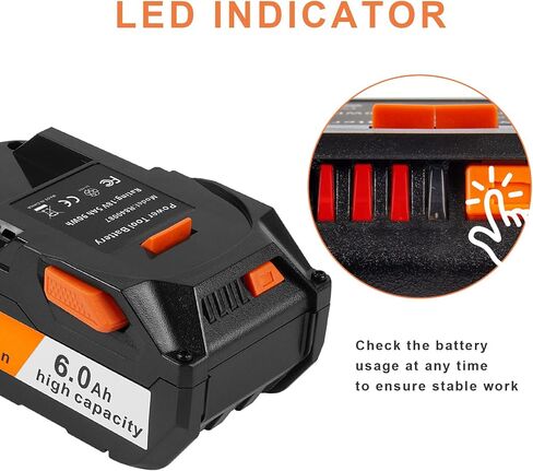 [عبوة واحدة] 18 فولت عالي الإخراج 6.0 أمبير! بطارية لأدوات الطاقة Ridgid 18 فولت R840087 R840083 R840086 R840085 R840084 AC840085 AC840086 AC840087P إلخ. in Saudi Arabia