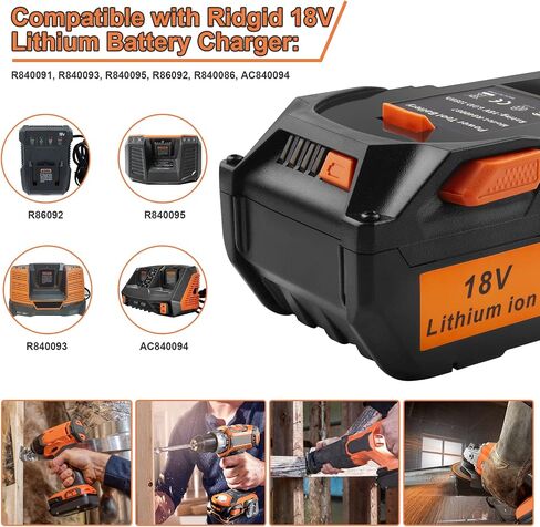 [عبوة واحدة] 18 فولت عالي الإخراج 6.0 أمبير! بطارية لأدوات الطاقة Ridgid 18 فولت R840087 R840083 R840086 R840085 R840084 AC840085 AC840086 AC840087P إلخ. in Saudi Arabia