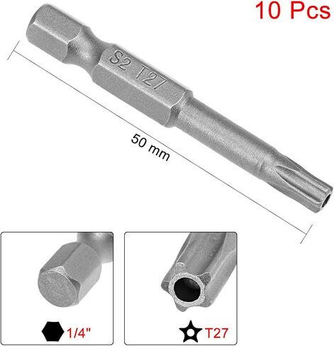 uxcell 10 Pcs Magnetic T15 Star 5 Point Screwdriver Bits, 1/4 Inch Hex Shank 2-inch Length S2 Security Screw Driver Kit Tools in Saudi Arabia