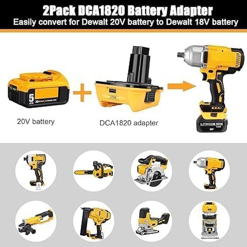 Alian Dewolt 18 Volt to 20 Volt Adapter,Dewolt 20v Battery Adapter kit for 18v Battery,for Dewal 18V Old Power Tool,USB Charger Adaptor,Orangeyellow(2 Packs) in Saudi Arabia
