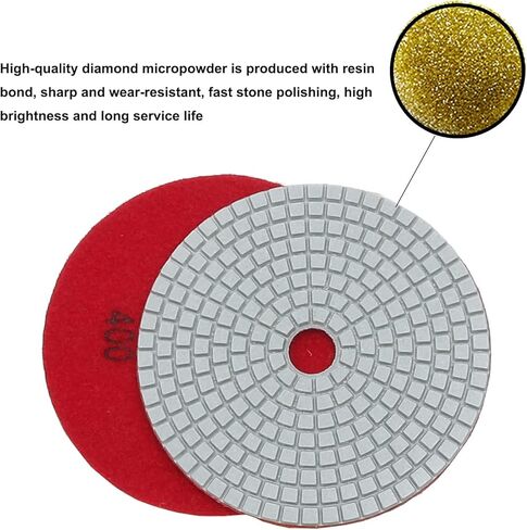 منصات طحن الماس 5 بوصة للبلاط، 10 قطع من ألواح تلميع الماس الرطب/الجاف، طقم تلميع حجر الجرانيت للخرسانة كونترتوب الرخام الكوارتز 50#~8000# مع وسادات داعمة خيط 5/8" in Kuwait