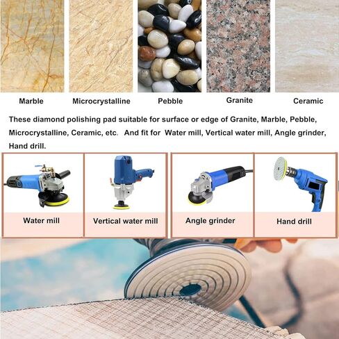 منصات طحن الماس 5 بوصة للبلاط، 10 قطع من ألواح تلميع الماس الرطب/الجاف، طقم تلميع حجر الجرانيت للخرسانة كونترتوب الرخام الكوارتز 50#~8000# مع وسادات داعمة خيط 5/8" in Kuwait