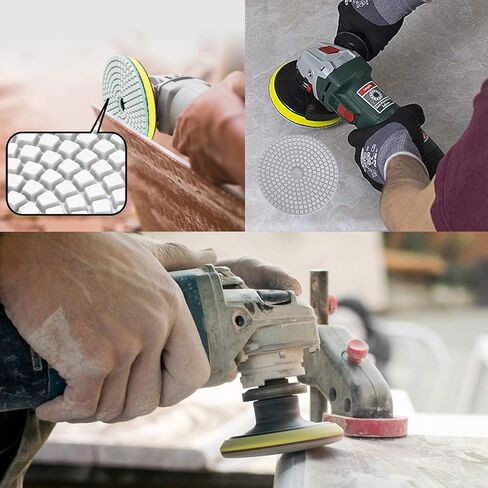 منصات طحن الماس 5 بوصة للبلاط، 10 قطع من ألواح تلميع الماس الرطب/الجاف، طقم تلميع حجر الجرانيت للخرسانة كونترتوب الرخام الكوارتز 50#~8000# مع وسادات داعمة خيط 5/8" in Kuwait