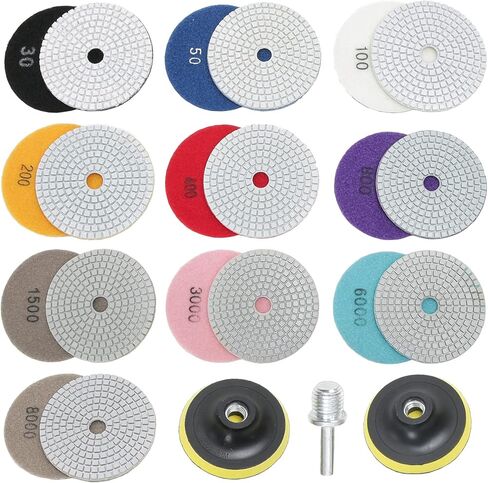 منصات طحن الماس 5 بوصة للبلاط، 10 قطع من ألواح تلميع الماس الرطب/الجاف، طقم تلميع حجر الجرانيت للخرسانة كونترتوب الرخام الكوارتز 50#~8000# مع وسادات داعمة خيط 5/8" in Kuwait
