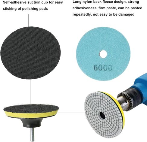 منصات طحن الماس 5 بوصة للبلاط، 10 قطع من ألواح تلميع الماس الرطب/الجاف، طقم تلميع حجر الجرانيت للخرسانة كونترتوب الرخام الكوارتز 50#~8000# مع وسادات داعمة خيط 5/8" in Kuwait