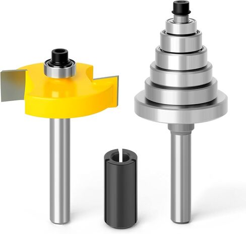 MEIGGTOOL Rabbet Router Bit with 6 Bearings Set - 3/8", 1/2", 5/8", 3/4", 7/8", 1-1/8". Interchangeable Bearings with 1/4" Shank in Kuwait