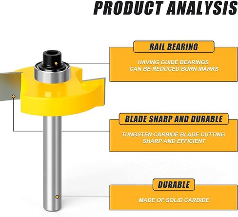 MEIGGTOOL Rabbet Router Bit with 6 Bearings Set - 3/8", 1/2", 5/8", 3/4", 7/8", 1-1/8". Interchangeable Bearings with 1/4" Shank in Kuwait