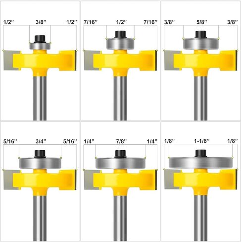 MEIGGTOOL Rabbet Router Bit with 6 Bearings Set - 3/8", 1/2", 5/8", 3/4", 7/8", 1-1/8". Interchangeable Bearings with 1/4" Shank in Kuwait