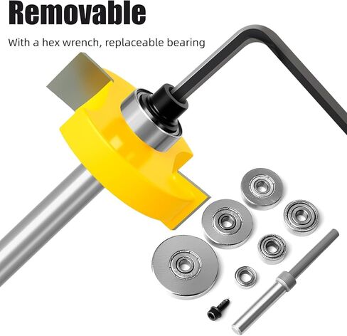 MEIGGTOOL Rabbet Router Bit with 6 Bearings Set - 3/8", 1/2", 5/8", 3/4", 7/8", 1-1/8". Interchangeable Bearings with 1/4" Shank in Kuwait