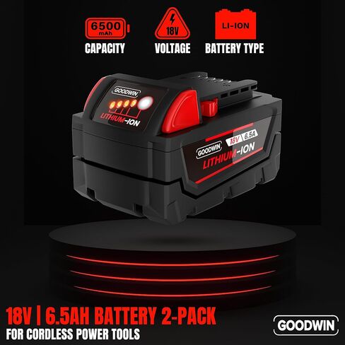 GOODWIN 48-11-1865 6.5Ah 18V Replacement Batteries Compatible with Milwaukee M18 48-11-1880, 48-11-1850, 48-11-1860, 48-11-1812, 48-11-1840, 48-11-1820-2 Pack in Saudi Arabia