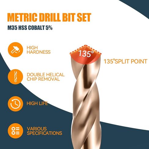 Cobalt Drill Bit Set, M35 Twist HSS Drill Bits Straight Shank, 2mm High Speed Steel Drill Bits for Drilling in Hard Metal, Stainless Steel, Cast Iron (8mm) in Saudi Arabia