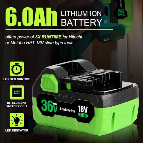 بطارية بديلة POWITEC 2PACK 6.0Ah 36V/18V لبطارية Metabo HPT MultiVolt 372121M 371751M BSL36A18 BSL36B18 بطارية ليثيوم أيون أداة لاسلكية in Kuwait