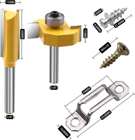 ROOCBIT Joint Slot Router Bit Straight Bit Set, 1/4 Inch Shank 11MM Slotting Width & 20 Set Invisible Connector Screw Fasteners Two-in-One Hidden Simple Assembly Connection Cabinet Accessories in Saudi Arabia