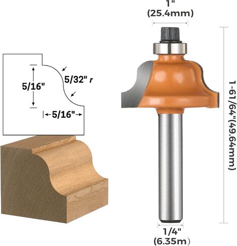 لقم توجيه Ogee Roman Toolant لتشكيل الحواف، ساق 1/4 بوصة قطر 5/16 بوصة، قاطعة طحن ذات أطراف كربيد للأعمال الخشبية in Saudi Arabia