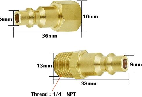 YuanTenhwy تركيبات خرطوم هواء من النحاس الصلب وتركيبات هواء سريعة التوصيل، 1/4 بوصة NPT نحاس أنثى ذكر وصلة هواء صناعية من النوع D، تجهيزات ضاغط الهواء، قابس أنثى وذكر (10 قطع) in Kuwait