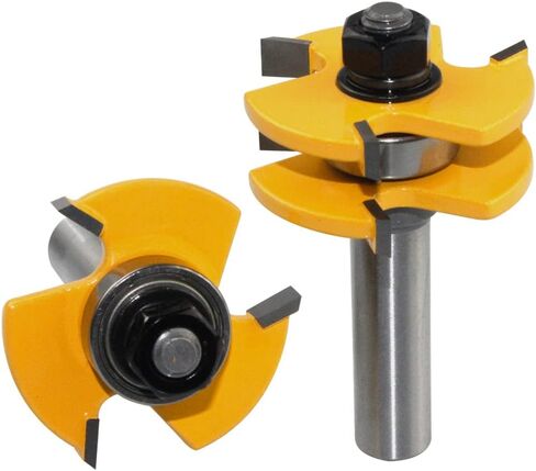 HSF 2PCS 3 أسنان على شكل T اللسان والأخدود مجموعة بت التوجيه مع عرقوب 1/2 بوصة، مجموعة أدوات التوجيه القابلة للتعديل لقطع الطحن الخشبي للخزانة والأرفف والأبواب وأدوات النجارة in Kuwait