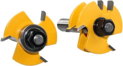 HSF 2PCS 3 أسنان على شكل T اللسان والأخدود مجموعة بت التوجيه مع عرقوب 1/2 بوصة، مجموعة أدوات التوجيه القابلة للتعديل لقطع الطحن الخشبي للخزانة والأرفف والأبواب وأدوات النجارة in Kuwait