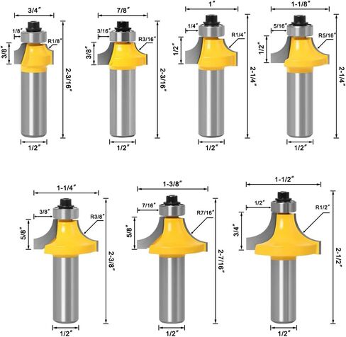 WSOOX 7 قطعة مجموعة لقم التوجيه الدائرية 1/2 عرقوب C3 كربيد نصف قطر حواف مستديرة لقمة التوجيه في: 1/8 بوصة، 3/16 بوصة، 1/4 بوصة، 5/16 بوصة، 3/8 بوصة، 7/16 بوصة، 1/2". in Kuwait