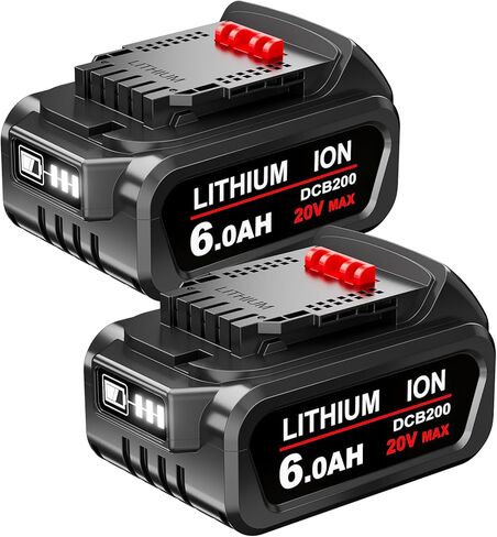 CEENR 2Pack 6.0Ah DCB206 استبدال البطارية لبطارية ليثيوم أيون DeWalt 20V MAX DCB204 DCB206 DCB201 DCB200 DCB203 DCB181 DCB180 DCD/DCF/DCG/DCS لاستبدال بطاريات DeWalt 20Volt in Kuwait