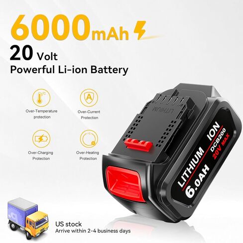 CEENR 2Pack 6.0Ah DCB206 استبدال البطارية لبطارية ليثيوم أيون DeWalt 20V MAX DCB204 DCB206 DCB201 DCB200 DCB203 DCB181 DCB180 DCD/DCF/DCG/DCS لاستبدال بطاريات DeWalt 20Volt in Kuwait