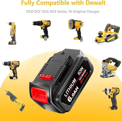 CEENR 2Pack 6.0Ah DCB206 استبدال البطارية لبطارية ليثيوم أيون DeWalt 20V MAX DCB204 DCB206 DCB201 DCB200 DCB203 DCB181 DCB180 DCD/DCF/DCG/DCS لاستبدال بطاريات DeWalt 20Volt in Kuwait