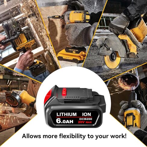 CEENR 2Pack 6.0Ah DCB206 استبدال البطارية لبطارية ليثيوم أيون DeWalt 20V MAX DCB204 DCB206 DCB201 DCB200 DCB203 DCB181 DCB180 DCD/DCF/DCG/DCS لاستبدال بطاريات DeWalt 20Volt in Kuwait