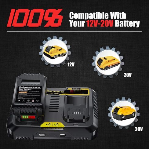 Bonadget 2Pack 3500mAh Replacement Battery and Charger Compatible with Dewalt 20V Max Battery for Dewalt 20V Battery for Dewalt DCB102 Charger DCB205 DCB206 Battery and Charger Kit in Kuwait