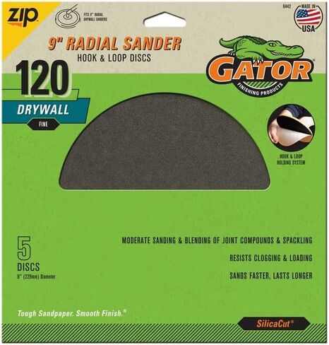 التمساح 1003467 9 بوصة. قرص الصنفرة الناعم من CeraMax Grain Hook & Loop 120 Grit Fine Sanding Disc - عبوة من 5 in Kuwait