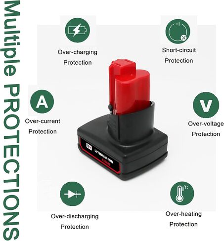 VOLT1799 2Pack 6.0Ah 12V Lithium Battery Replacement for Milwaukee M12 Battery,Compatible with Milwaukee M12 Cordless Power 48-11-2401 48-11-2402 48-59-1812 48-11-2411 48-11-2420 48-59-2401 2510-20 in Kuwait