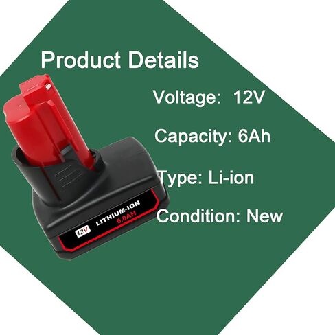 VOLT1799 2Pack 6.0Ah 12V Lithium Battery Replacement for Milwaukee M12 Battery,Compatible with Milwaukee M12 Cordless Power 48-11-2401 48-11-2402 48-59-1812 48-11-2411 48-11-2420 48-59-2401 2510-20 in Kuwait