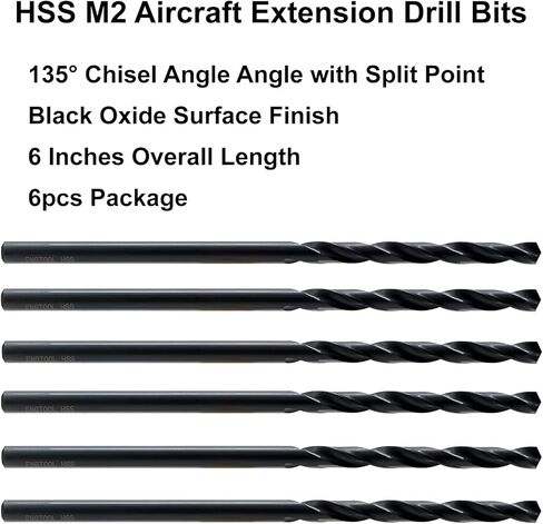 MAXTOOL 1/16"x6" 6pcs Identical Aircraft Extension Drills HSS M2 Extra Long Deep Twist Drill Bits Straight Shank Fully Ground Black; ACF02B06R04P6 in Saudi Arabia