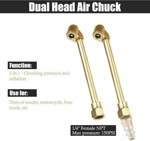 6 Pcs Portable Air Chuck Set 1/4 Inch Closed Ball Tire Chuck & 1/4 Inch NPT Dual Head Air Chuck, 2 Way Connection Tire Air Fill Kit For Inflator Gauge and Air Compressor in Kuwait