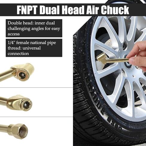 6 Pcs Portable Air Chuck Set 1/4 Inch Closed Ball Tire Chuck & 1/4 Inch NPT Dual Head Air Chuck, 2 Way Connection Tire Air Fill Kit For Inflator Gauge and Air Compressor in Kuwait